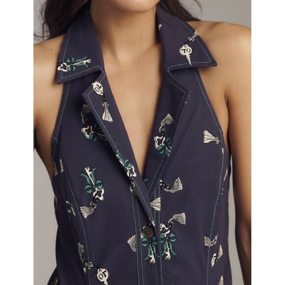 Maeve Anthropologie The Amelia Navy Collared Mini Dress Size M - Picture 3 of 6